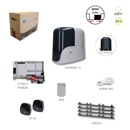 Key SUN4024 - sada bez majáka pre posuvnú bránu do 400kg