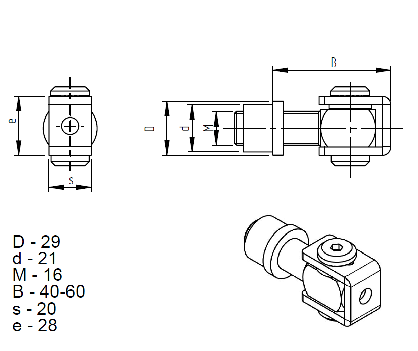 Nastaviteľný pánt navárací M16 nerez / INOX
